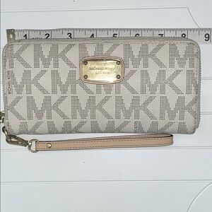 Michael Kors Monogram Beige Zippered Wristlet Wallet